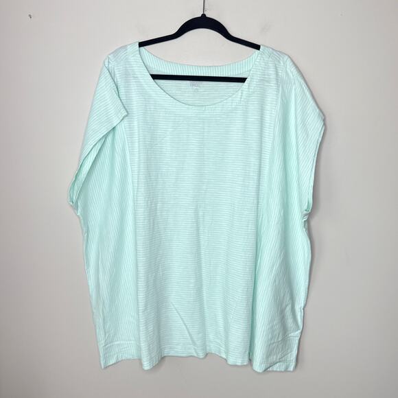 Lands' End Women's Plus Size Slub Wedge T-Shirt SZ 3X Mint White Stripes Cotton - Picture 2 of 8